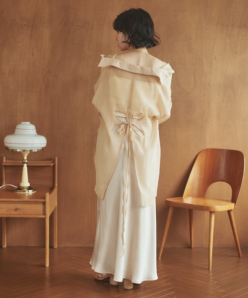ブラウス シャツ back open cut sheer shirt /バックオープンカット