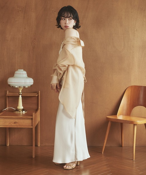 ブラウス シャツ back open cut sheer shirt /バックオープンカット