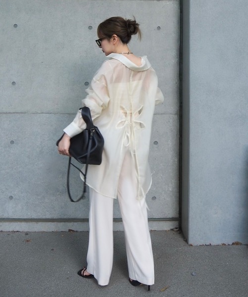 ブラウス シャツ back open cut sheer shirt /バックオープンカット