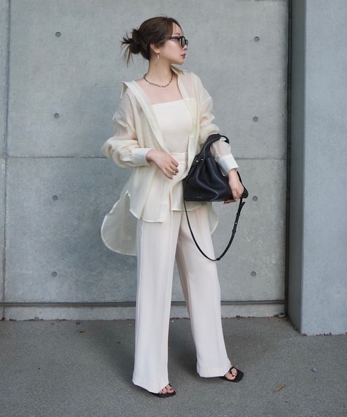 ブラウス シャツ back open cut sheer shirt /バックオープンカット