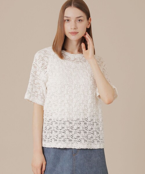 tシャツ フラワーレースジャージープルオーバー レディース