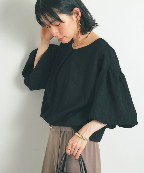 ブラウス シャツ 「ふんわり袖で華奢見え」前後2WAYレースバルーン袖ブラウス レディース