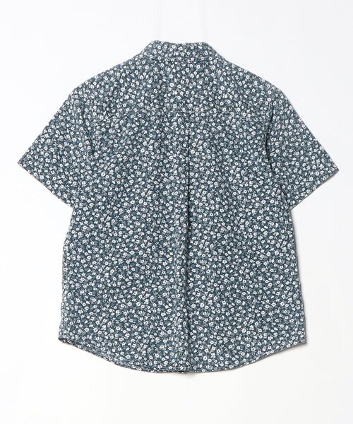 「Columbia」 花柄半袖シャツ M ブルー レディース