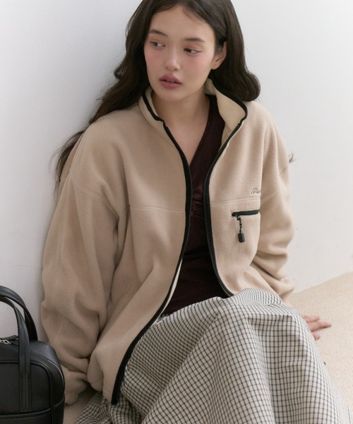 GIUNON ブルゾン アウター drawstring fleece zip-up jacket