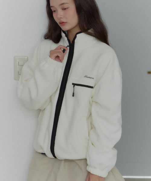 ジャケット・アウター drawstring fleece zip-up jacket giunon GIUNON ブルゾン アウター drawstring fleece zip-up jacket