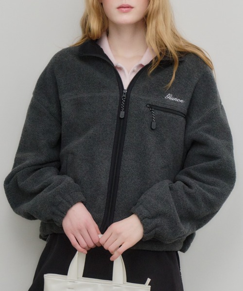 GIUNON ブルゾン アウター drawstring fleece zip-up jacket