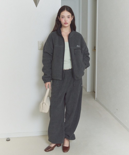 GIUNON ブルゾン アウター drawstring fleece zip-up jacket