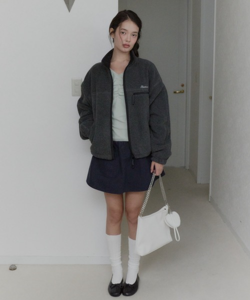GIUNON ブルゾン アウター drawstring fleece zip-up jacket