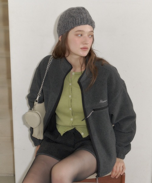 GIUNON ブルゾン アウター drawstring fleece zip-up jacket