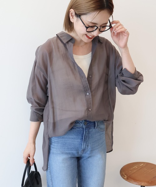 しるくです*\(^o^)/* AMERICAN HOLIC ブラウス シャツ シアーチェック柄オーバー