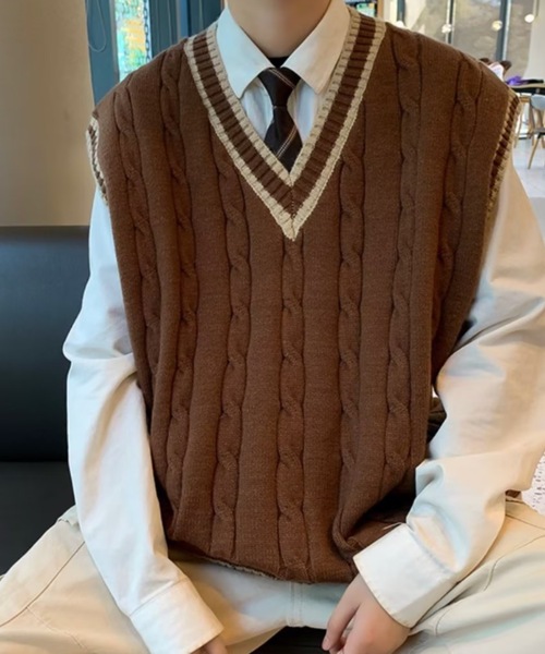 ベスト ジレ ケーブルラインルーズニットベスト メンズ レディース