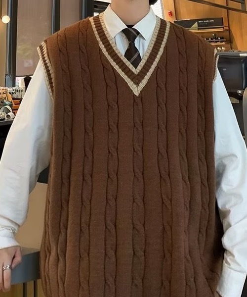 ベスト ジレ ケーブルラインルーズニットベスト メンズ レディース