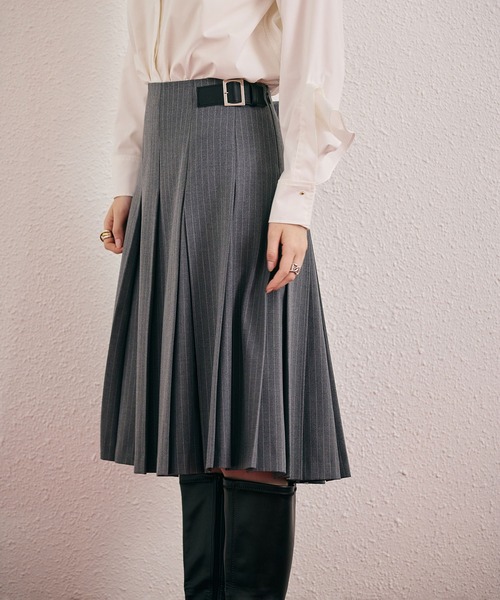 オーディア ミューズ（Audie a Muses）/ボックスプリーツ合皮ベルト付きスカート Audie a Muses（オーディア ミューズ） スカート ボックスプリーツ合皮