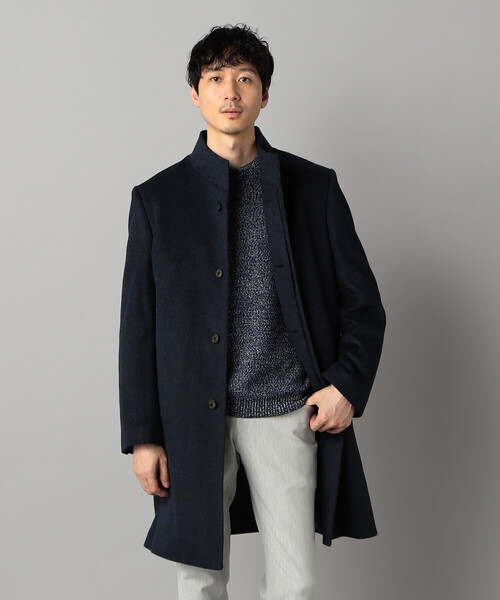 極美品 定価7万円 コムサメン アンゴラビーバー イタリアンカラーコート 紺/S COMME CA MEN（コムサメン） コート ジャケット アンゴラビーバー