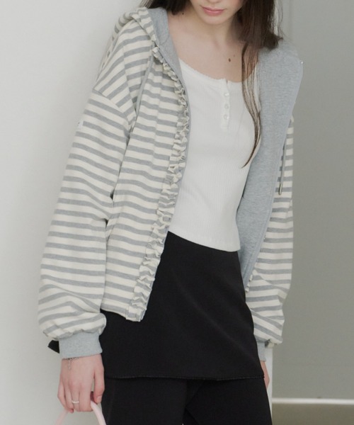 GIUNON パーカー reversible drawstring zip hoodie / リバーシブル