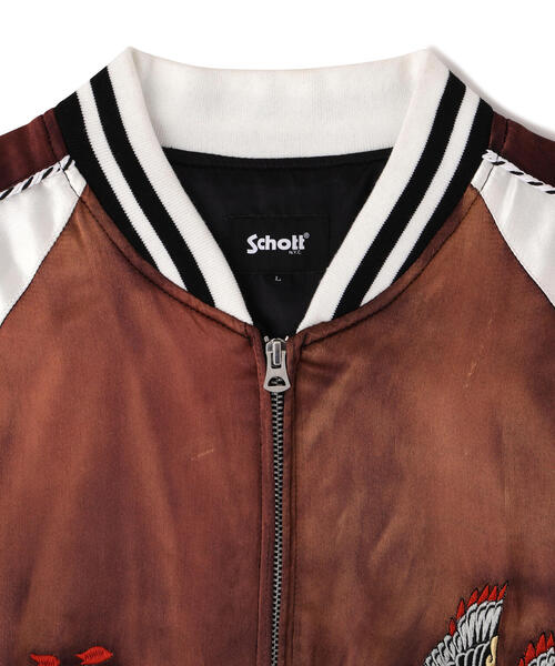 Schott ニューヨークシティ スカジャン Yahoo!オークション - schott スカジャン サテンジャケット ブルー 刺