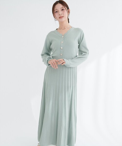 natural couture ワンピース スカラッププリーツニットワンピース