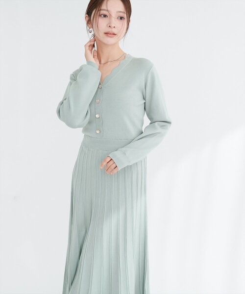 natural couture ワンピース スカラッププリーツニットワンピース