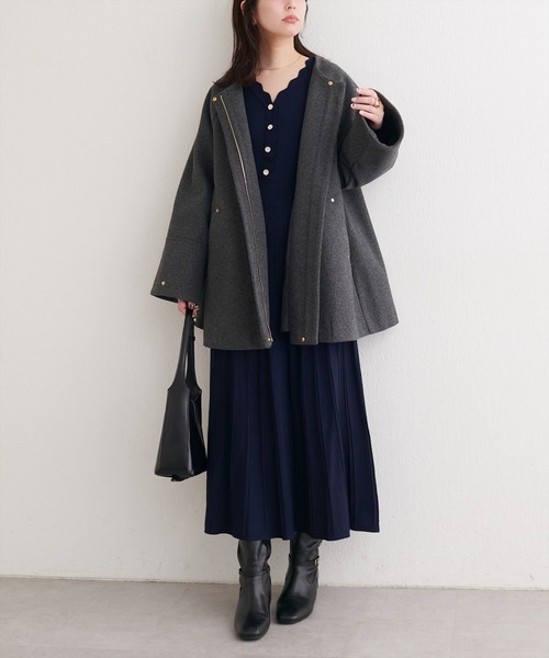 natural couture ワンピース スカラッププリーツニットワンピース