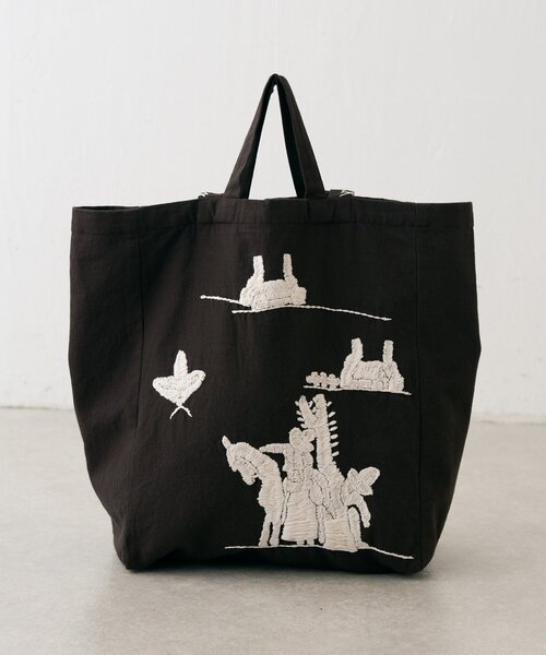 spica 黒地×白刺繍　稲穂　トートバッグ BEARDSLEY（ビアズリー） トートバッグ メキシカン刺繍Bag レディース
