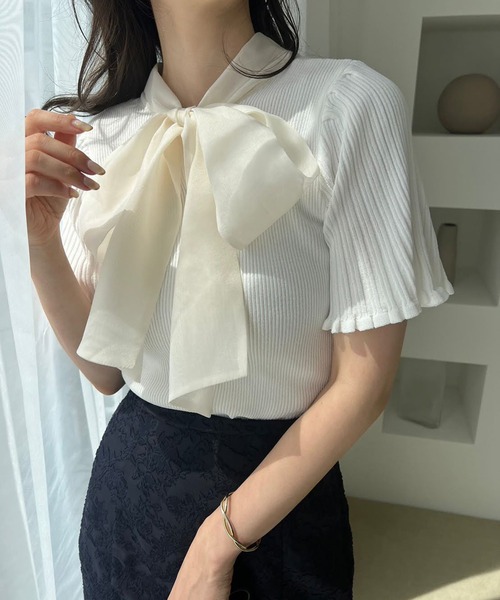 「one after another NICE CLAUP」 半袖ニット FREE ホワイト レディース_画像3