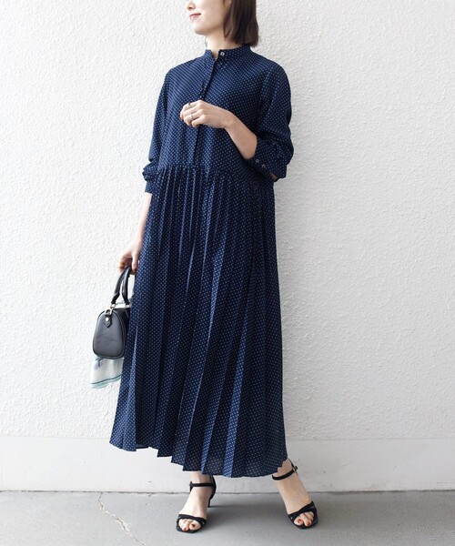 【新品・未使用】storynine ロングワンピース ※ネイビーカラー 大きいサイズ LL ワンピース ロング丈 マキシ丈 秋冬 長袖 ネイビー