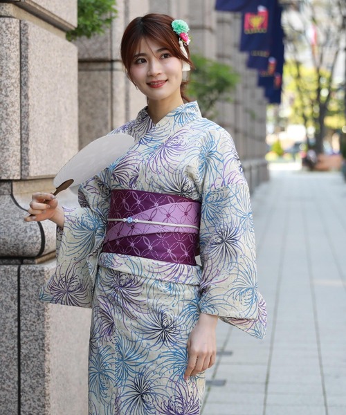 和なでしこ 浴衣 大人雰囲気な高級綿麻浴衣3点セット「浴衣・へこ帯