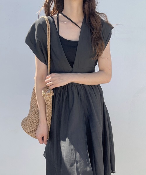 「LAUIR」 半袖ワンピース MEDIUM ベージュ レディース_画像3
