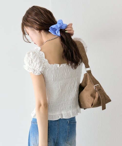 mystic（ミスティック） ブラウス シャツ 「新色/無地BLU シャーリングシェイプシャツ mystic ブルー