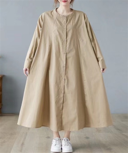 まつ♡きさん専用　ラインリブシャツワンピース ティアードドレス グレー 長袖 まつ♡きさん専用 ラインリブシャツワンピース ティアードドレス