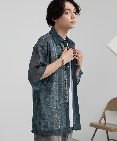 MONO-MART（モノマート） シャツ レースシアールーズ半袖シャツ メンズ