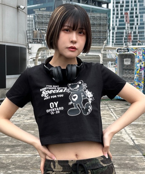OY（オーワイ） tシャツ 「OY/オーワイ」BLACK CAT CROP/ブラック