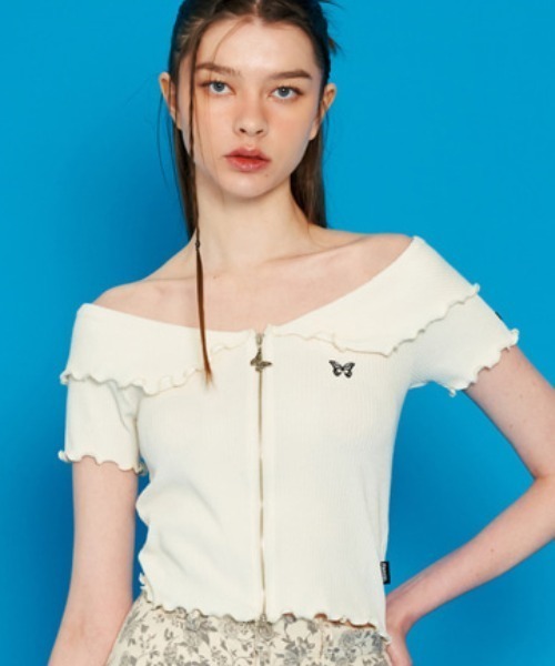 tシャツ A'GEM/9 × .kom「 FANCY CLUB/ファンシークラブ」NAVID 2 WAY OFFSHOULDER COLLAR ZIP