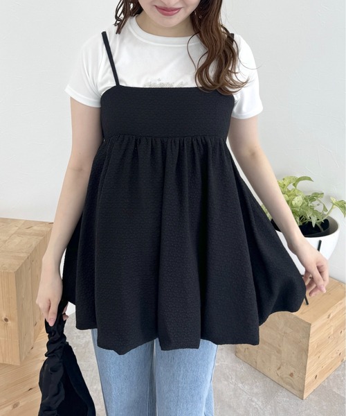 新品◆ガウディ◆人気フリルスリーヴ＆ビジューロゴ！美形”黒コットンＴシャツ！M qumerry.（キュメリ）の「【GOODROCKSPEED】LIFEフリルトップス