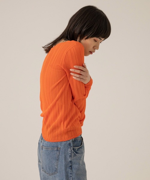 ニット セーター 「eL」14G Random Stripe Sheer Pullover
