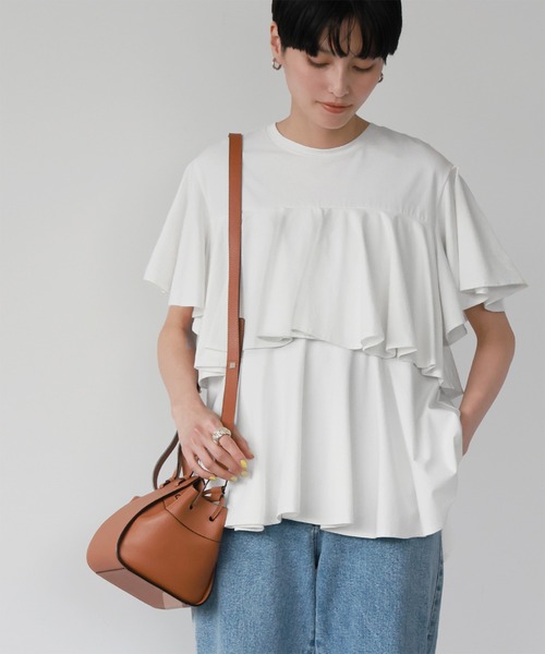 ブラウス シャツ フレアスリーブティアードトップス レディース ELFRANK tシャツ フレアスリーブティアードトップス「洗える