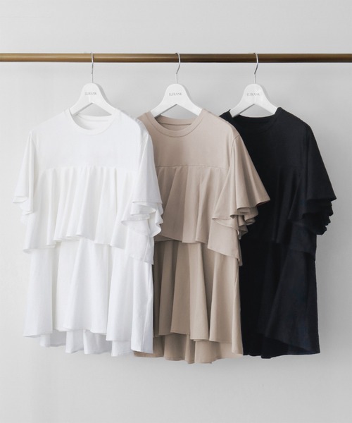 ブラウス シャツ フレアスリーブティアードトップス レディース ELFRANK tシャツ フレアスリーブティアードトップス「洗える