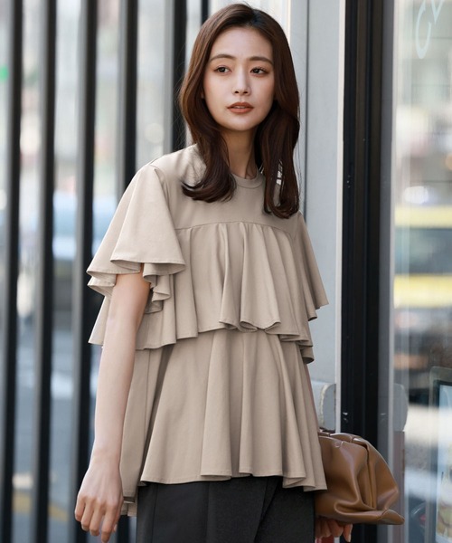 ELFRANK tシャツ フレアスリーブティアードトップス レディース