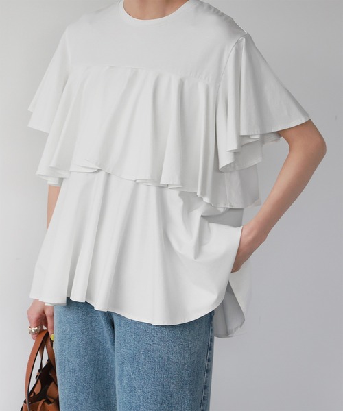 ブラウス シャツ フレアスリーブティアードトップス レディース ELFRANK tシャツ フレアスリーブティアードトップス「洗える