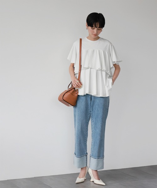 ブラウス シャツ フレアスリーブティアードトップス レディース ELFRANK tシャツ フレアスリーブティアードトップス「洗える