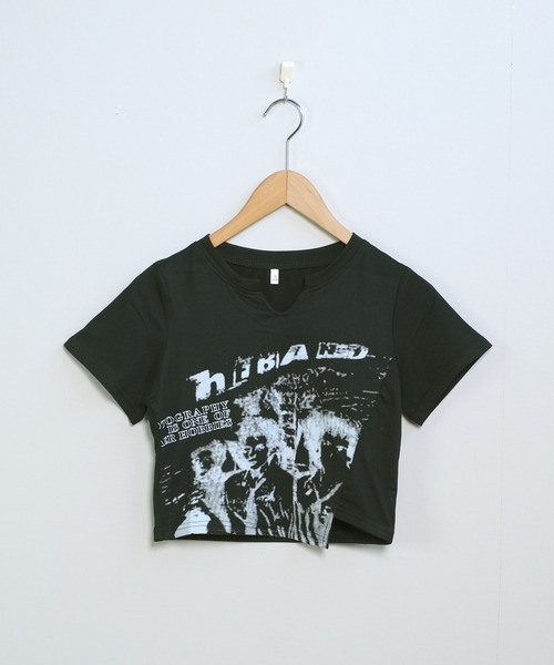 shopnikoniko tシャツ Tシャツ クロップド丈 プリント スリット