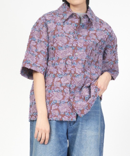ブラウス シャツ BOTANICAL JACQUARD BLOUSE ボタニカル ジャガード ブラウス 半袖 レディース メンズ