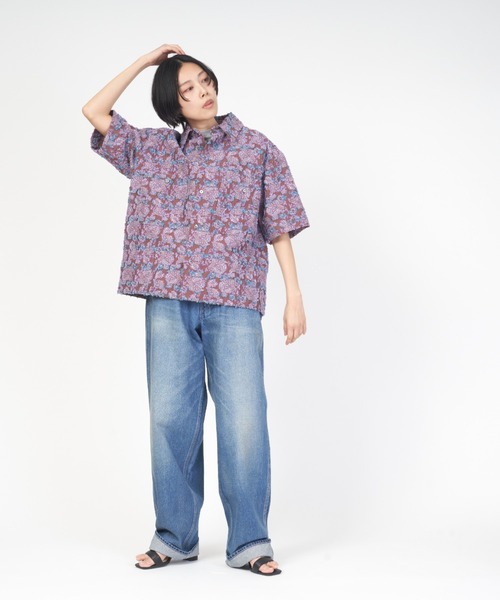 ブラウス シャツ BOTANICAL JACQUARD BLOUSE ボタニカル ジャガード ブラウス 半袖 レディース メンズ BOTANICAL JACQUARD BLOUSE ボタニカル ジャガード ブラウス