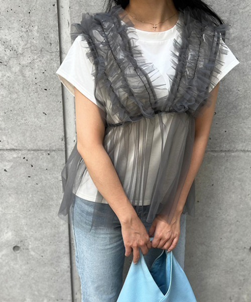 tシャツ チュールキャミセットトップス レディース