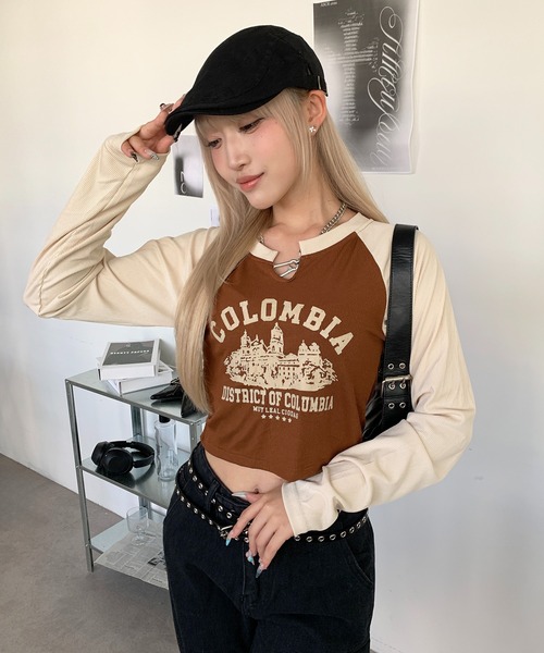 lilful tシャツ ヴィンテージ ロゴ ラグラン ショート丈 長袖