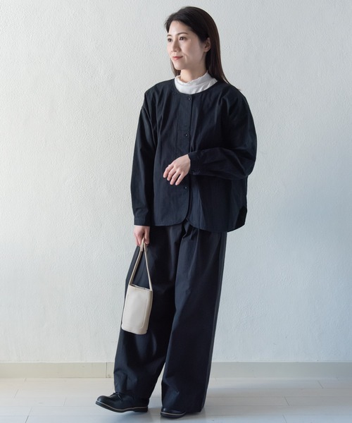 LOSUCA ブラウス シャツ ノーカラーダブルボタンブラウス / コットン