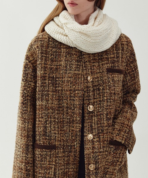 ジャケット ノーカラージャケット ミドル丈 ノーカラー ツイード