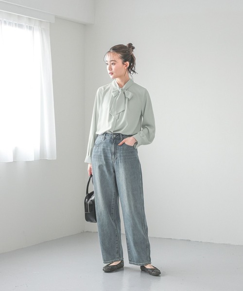 GLOBAL WORK ブラウス シャツ お手入れラクラク2WAYボウタイ