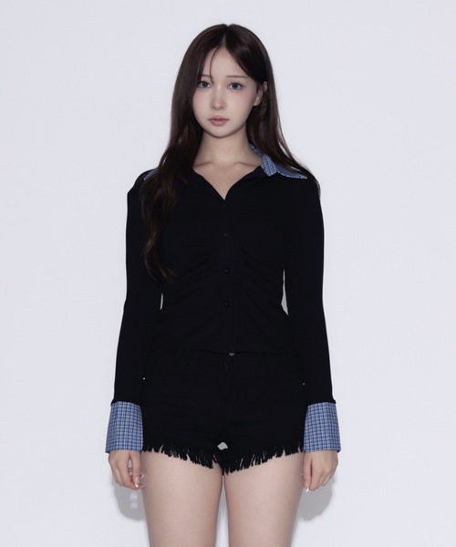 tinkerend（ティンカーエンド） ブラウス シャツ Ruched Striped