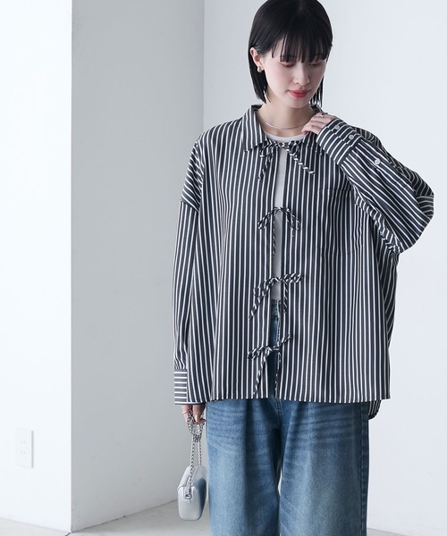FURCHIN リボン・ボディスーツデザイン長袖Tシャツ forksy.（フォルクシー） ブラウス シャツ 「forksy.」「セットアップ